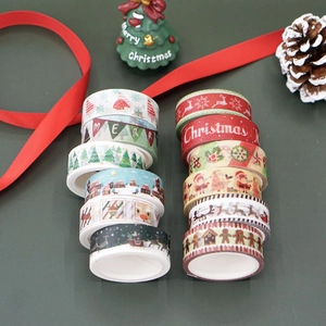 Set of 10 Christmas themed washi tapes with festive patterns for DIY journaling and crafts