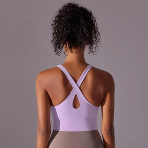 Brassière de sport sans couture mauve avec dos croisé pour le yoga et le fitness