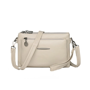 Minimalist cream white multi-layer PU leather crossbody bag with adjustable strap