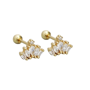 Pair of 925 sterling silver crown stud earrings with sparkling cubic zirconia stones