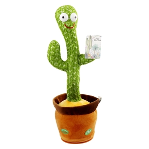 Dancing cactus plush toy with singing and recording function in a brown flower pot
