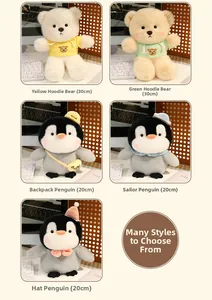 Comparison of cute teddy bear and penguin plush toys in 20cm and 30cm size options