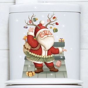 Christmas Santa Claus toilet seat decal with reindeer and snowflakes for bathroom decor