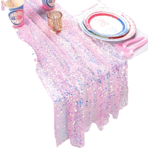 Pink holographic sequin table runner for mermaid themed party table decoration