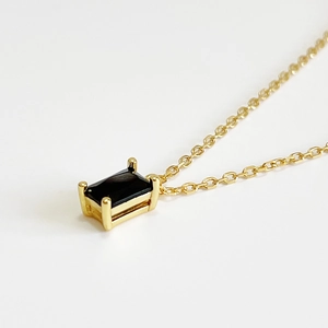 925 Sterling Silver Necklace With Rectangular Black Zircon Pendant 18K Gold Plated Minimalist Geometric Jewelry Women