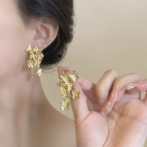 Butterfly Drop Earrings Gold Plated Alloy Jewelry With 925 Sterling Silver Earring Post Retro Fashion Style For Women