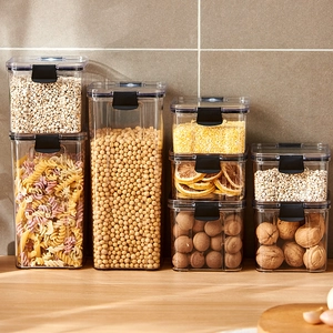 Juego de 7 recipientes herméticos para alimentos con tapas negras para granos de cocina