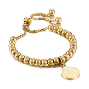 Bracciale regolabile in acciaio inossidabile placcato oro 18K con medaglia San Benedetto