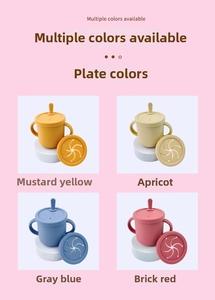 Baby silicone straw cups in ginger, apricot, grey blue, and brick red colors
