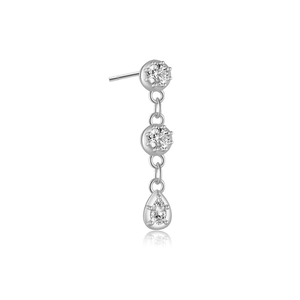 S925 sterling silver tassel earrings with round and teardrop-shaped zircon stones