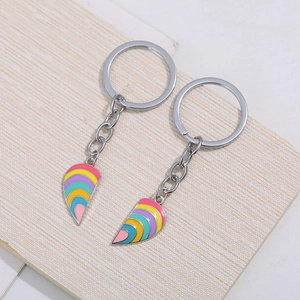 Rainbow striped fox couple keychains made of enamel and metal for bags and keys