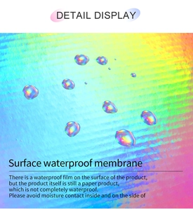 Macro detail of the surface waterproof membrane with holographic rainbow finish on gift box