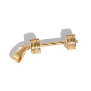 Detailed view of a polished golden dumbbell pendant with sports fitness style design