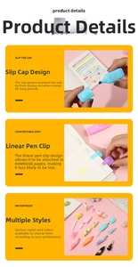 Mini pill highlighters detail showing cap anti-dry design and linear pocket clips