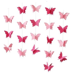 3D pink butterfly paper garland hanging decorations for party and wedding backgrounds