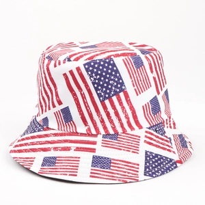 Bucket Hat Baumwolle Polyester Wendbar US Flagge Sterne Streifen Sonnenschutz Sommer Outdoor Vintage Stil Unisex