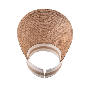 Detail of hand-woven straw texture and striped elastic band on a wide-brim sun hat