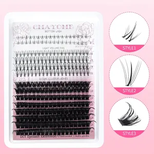 Detailed view of DIY cluster lashes showing diverse lengths from 5mm to 16mm with D curl
