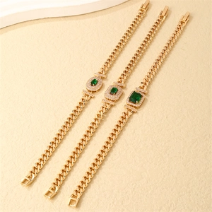 Cuban Link Bracelet Alloy Zircon Geometric Rectangle Heart Oval Halo Trendy Luxury Hip Hop Jewelry Women