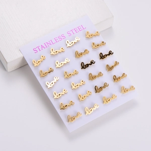 Love Letter Stud Earrings 304 Stainless Steel 18K Gold Plated Cursive Script Jewelry For Women