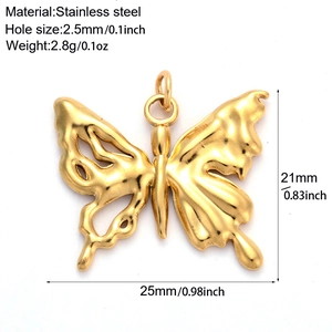 Golden stainless steel butterfly pendant charm for DIY necklaces with size dimensions
