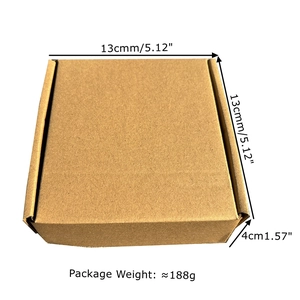 Dimensions boîte en carton marron 13x13x4cm et poids du colis environ 188g affichés