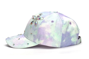 Berretto tie-dye per bambini con motivo floreale in strass scintillanti, viola e verde