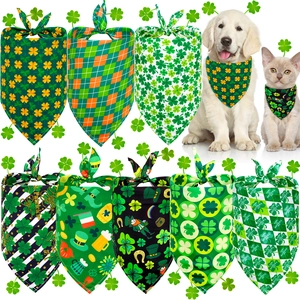 St. Patrick's Day Pet Bandana Shamrocks Clover Print Dog Scarf Washable Polyester Triangle Bibs For Small Medium Large Dogs Cats