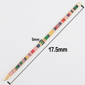 Double row multicolor zircon bracelet in gold plating with rectangle crystals 5mm wide