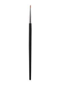 Detailed view of precision eyeliner brush with black handle and red pointed bristles