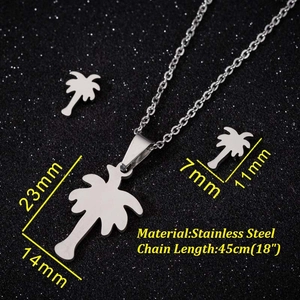 Edelstahl Schmuckset mit Kokosnussbaum Halskette und Ohrringen für Damen
