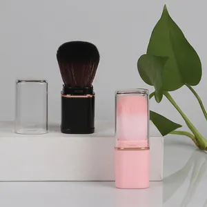 Portable Retractable Makeup Brush Synthetic Fiber Soft Powder Blush Brush With Transparent Dustproof Cover Beauty Tool