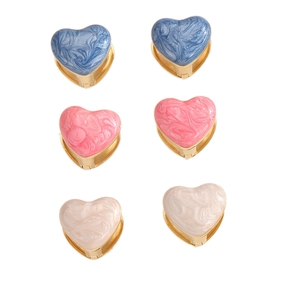 Elegant gold heart earrings with blue pink and white marble enamel drip glaze effect