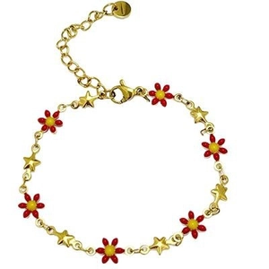 18k gold plated stainless steel daisy flower and star charm bracelet with lobster clasp