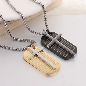 Retro 44mm gold and black stainless steel cross necklaces with Lord's Prayer engraving