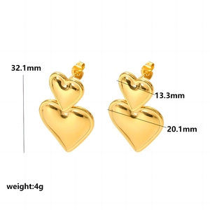 Detailed size specifications for 18k gold plated double heart dangle earrings