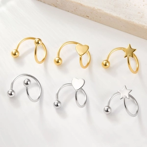 Set of 925 sterling silver ball heart and star stud earrings in gold and silver