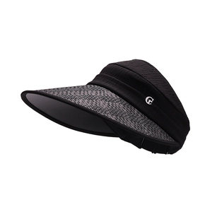 Women's black straw visor sun hat with breathable knit band and wide brim for UV protection