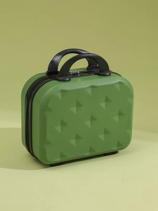 Mini 14-inch green hardshell suitcase with geometric texture and black handles