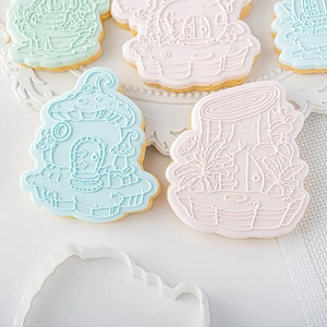 Fairy tale mushroom house cookie mold set for Christmas forest themed cake decorating