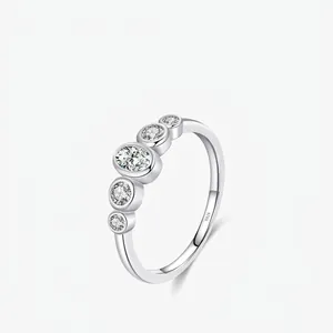 S925 Sterling Silver Oval Cut Zirconia Ring Elegant Geometric Five Stone Inlaid Band For Women Luxurious Fashion Jewelry