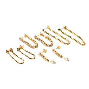 Set of four 18K gold plated stainless steel tassel earrings and chain drop jewelry