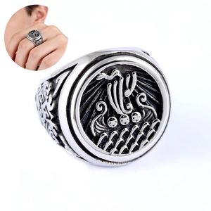 Viking Ship Signet Ring Stainless Steel Retro Nordic Drakkar Totem Punk Style Jewelry For Men