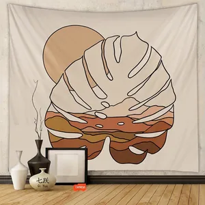 Bohemian Wall Tapestry Polyester Minimalist Monstera Leaf Abstract Sun Mountain Hanging Decor For Living Room Bedroom Dorm