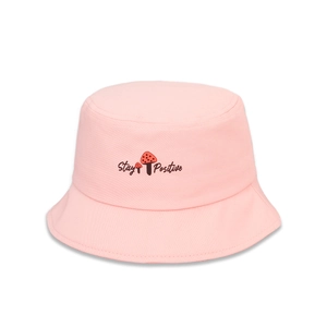 Chapeau Bob Enfant Coton Rose Broderie Champignon Slogan Stay Positive Protection Solaire Pour Garçons Filles