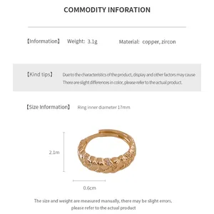 Detailed size chart for the gold-plated vintage twist ring with zircon inlay dimensions