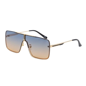 Fashion oversized square gradient sunglasses with blue to orange lenses and gold metal frame