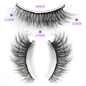 Detailed size chart of self-adhesive false eyelashes with length and width dimensions