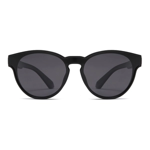 Classic polarized sunglasses with lightweight black frame and dark grey lenses for travel