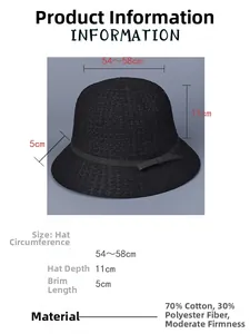 Detail view of knitted bucket hat with bow accent, 70% cotton and 30% polyester blend